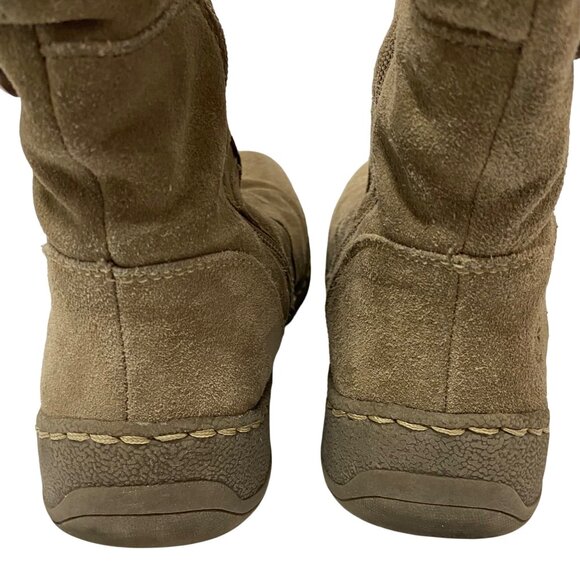 Bear Traps Stay Dry Suede Mid-Calf Tan Boots With Faux Fur Trim Button Accents - Picture 4 of 11